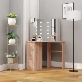 Stūra Spoguļgaldiņš Ar Led, Ozolkoka Krāsā, 111X54X141,5 Cm Vidaxl