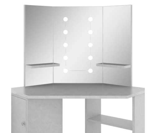 Stūra Spoguļgaldiņš Ar Led, Betona Pelēks, 111X54X141,5 Cm Vidaxl