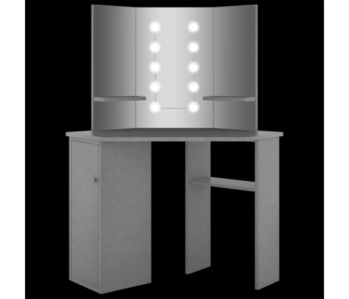 Stūra Spoguļgaldiņš Ar Led, Betona Pelēks, 111X54X141,5 Cm Vidaxl