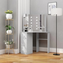 Stūra Spoguļgaldiņš Ar Led, Betona Pelēks, 111X54X141,5 Cm Vidaxl