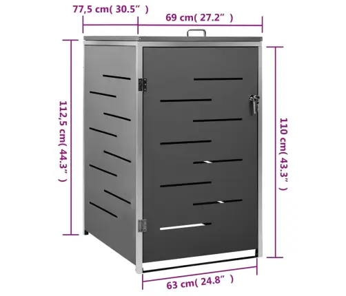 Nojume Atkritumu Konteineram, 69X77,5X112,5 Cm, Tērauds Vidaxl