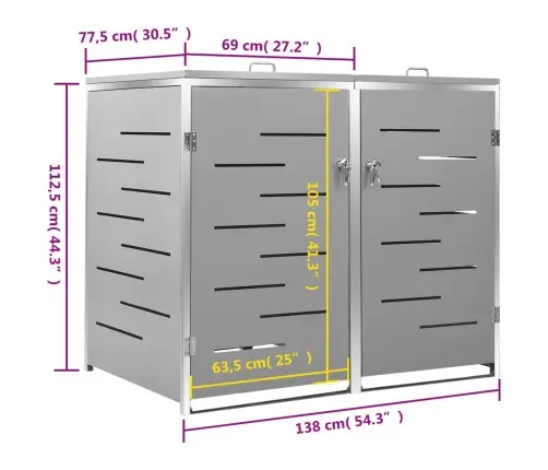2-Daļīga Nojume Atkritumu Konteineram,138X77,5X112,5Cm, Tērauds Vidaxl