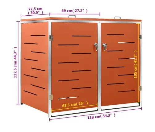 2-Daļīga Nojume Atkritumu Konteineram,138X77,5X112,5Cm, Tērauds Vidaxl