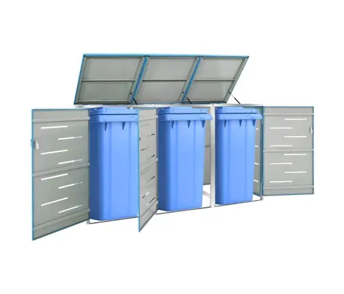 3-Daļīga Nojume Atkritumu Tvertnēm, 207X77,5X112,5 Cm, Tērauds Vidaxl