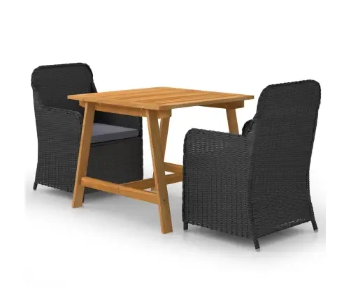 3-Osaline Aiamööbli Komplekt, Must