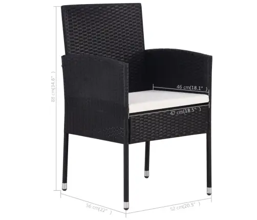 Sodo Valgomojo Baldų Komplektas, 3 Dalių, Juodos Spalvos