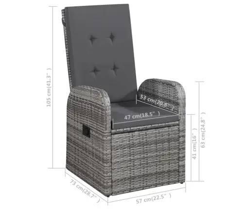 3-Daļīgs Dārza Mēbeļu Komplekts, Pelēks Vidaxl