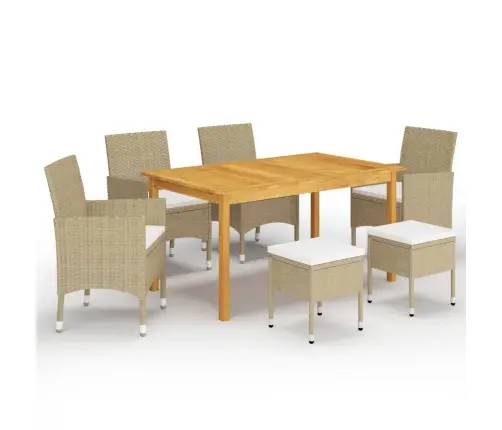 Sodo Valgomojo Baldų Komplektas, 7 Dalių, Smėlio Spalvos