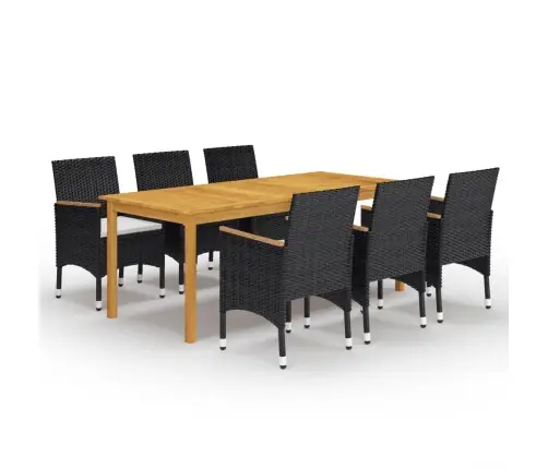 Sodo Valgomojo Baldų Komplektas, 7 Dalių, Juodos Spalvos