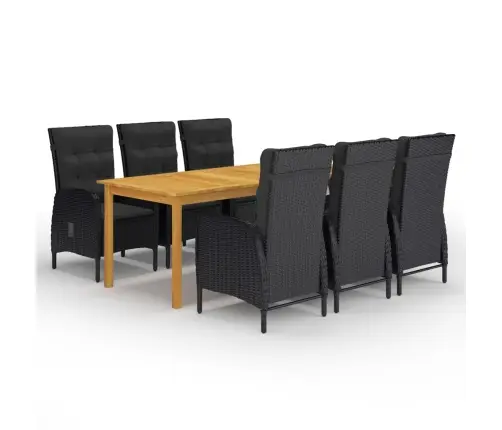 7-Osaline Aiamööbli Komplekt, Must