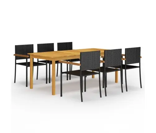 7-Osaline Aiamööbli Söögikomplekt, Must