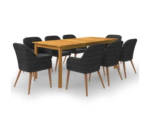 9-Daļīgs Dārza Mēbeļu Komplekts, Melns Vidaxl