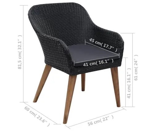 9-Daļīgs Dārza Mēbeļu Komplekts, Melns Vidaxl