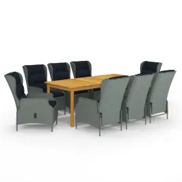 9-Osaline Aiamööbli Söögikomplekt, Helehall