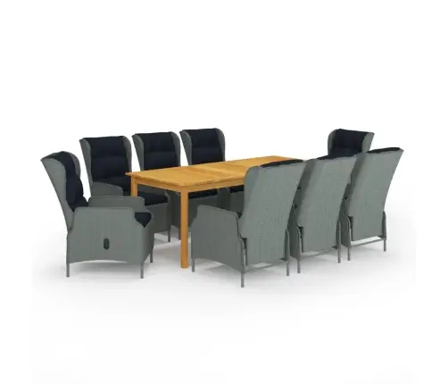 9-Osaline Aiamööbli Söögikomplekt, Helehall