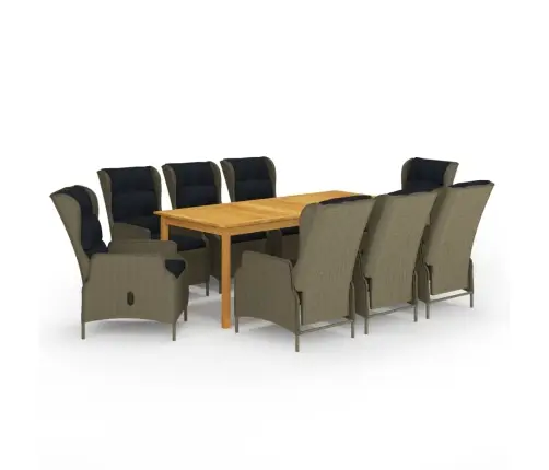 9-Osaline Aiamööbli Söögikomplekt, Pruun