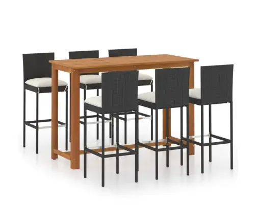 7-Daļīgs Dārza Bāra Mēbeļu Komplekts Ar Matračiem, Melns Vidaxl