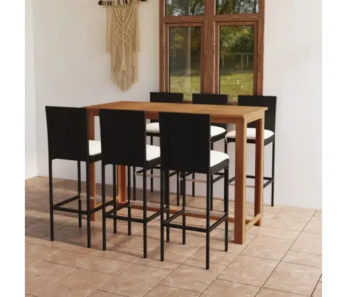 7-Daļīgs Dārza Bāra Mēbeļu Komplekts Ar Matračiem, Melns Vidaxl