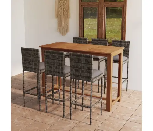 7-Daļīgs Dārza Bāra Mēbeļu Komplekts Ar Matračiem, Pelēks Vidaxl