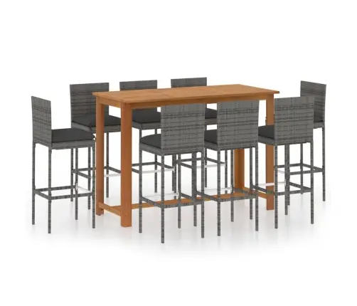 9-Daļīgs Dārza Bāra Mēbeļu Komplekts Ar Matračiem, Pelēks Vidaxl