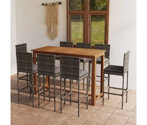 9-Daļīgs Dārza Bāra Mēbeļu Komplekts Ar Matračiem, Pelēks Vidaxl