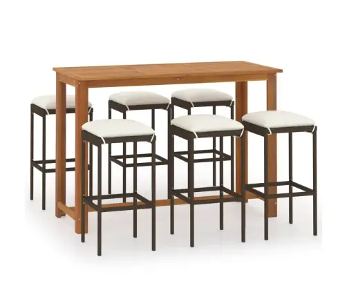 Sodo Baro Baldų Komplektas Su Pagalvėlėmis, 7 Dalių, Rudas