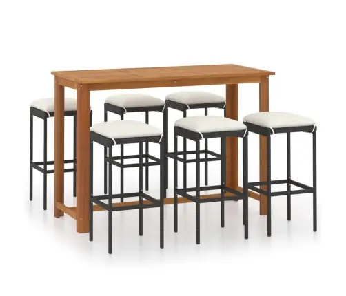 7-Daļīgs Dārza Mēbeļu Komplekts Ar Matračiem, Melns Vidaxl