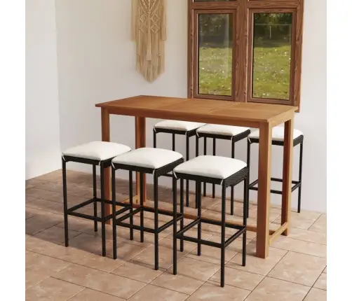 7-Daļīgs Dārza Mēbeļu Komplekts Ar Matračiem, Melns Vidaxl