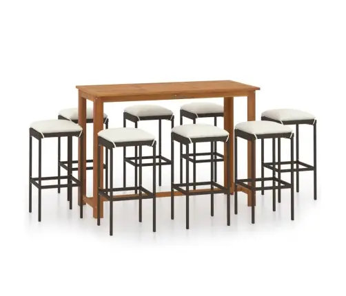 Sodo Baro Baldų Komplektas Su Pagalvėlėmis, 9 Dalių, Rudas