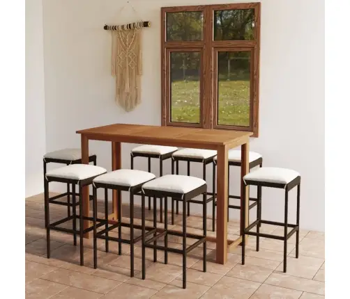 Sodo Baro Baldų Komplektas Su Pagalvėlėmis, 9 Dalių, Rudas