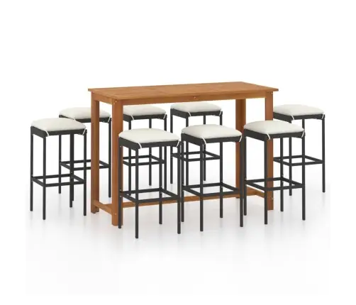 9-Daļīgs Dārza Bāra Mēbeļu Komplekts Ar Matračiem, Melns Vidaxl