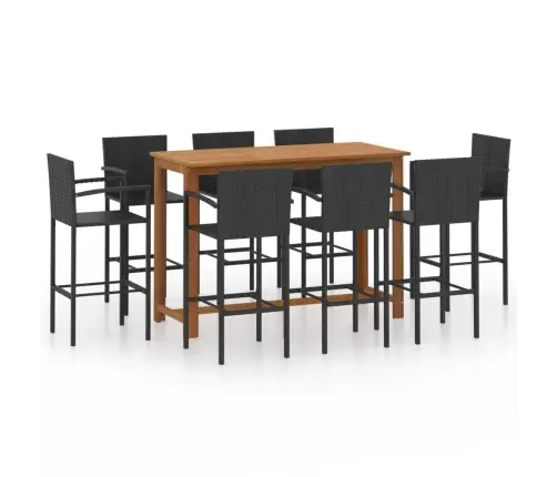 9-Daļīgs Dārza Bāra Mēbeļu Komplekts, Melns Vidaxl