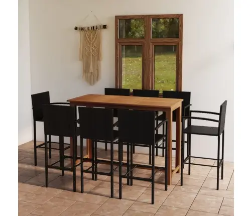 9-Daļīgs Dārza Bāra Mēbeļu Komplekts, Melns Vidaxl