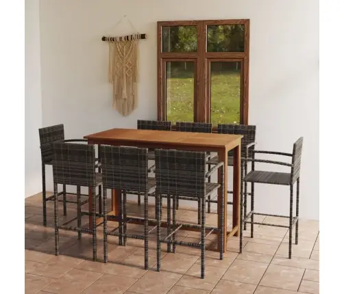 Sodo Baro Baldų Komplektas, 9 Dalių, Pilkas (246665+2X313456)