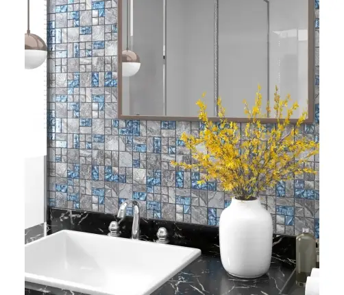 Mozaīkas Flīzes, 22 Gab., Pelēkzilas, 30X30 Cm, Stikls Vidaxl