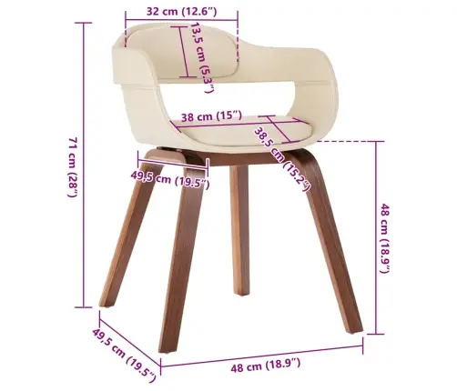 Virtuves Krēsls, Izliekts Koks, Balta Mākslīgā Āda Vidaxl