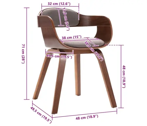 Virtuves Krēsls, Izliekts Koks, Pelēkbrūns Audums Vidaxl