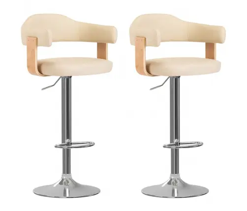 Bāra Krēsli, 2 Gab., Izliekts Koks, Krēmkrāsas Mākslīgā Āda Vidaxl