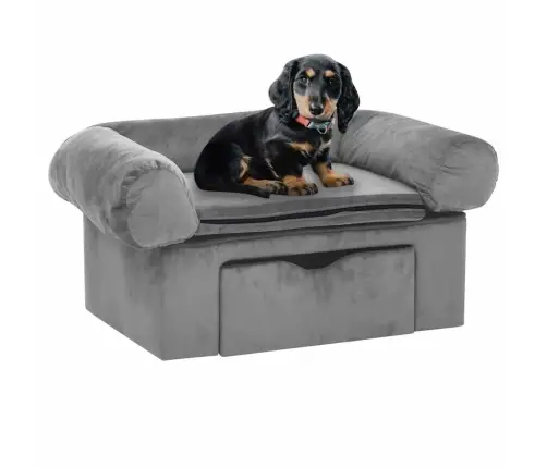 Suņu Dīvāns Ar Atvilktni, Pelēks, 75X50X38 Cm, Plīšs Vidaxl