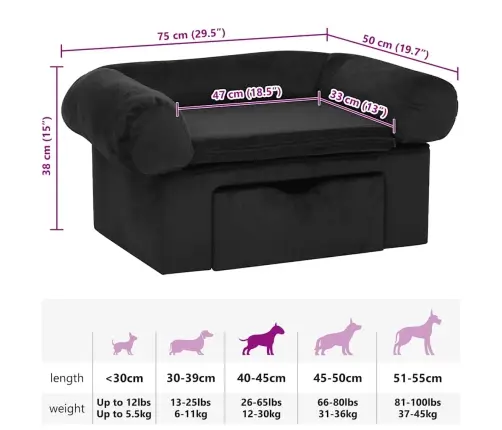 Koertediivan, Must, 75 X 50 X 38 cm Plüüs