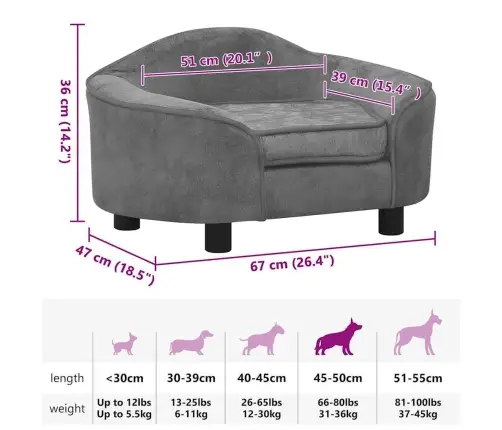 Suņu Dīvāns, Pelēks, 67X47X36 Cm, Plīšs Vidaxl