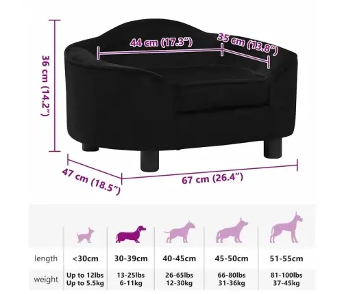 Suņu Dīvāns, Melns, 67X47X36 Cm, Plīšs Vidaxl