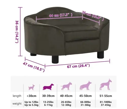 Suņu Dīvāns, Tumši Pelēks, 67X47X36 Cm, Plīšs Vidaxl