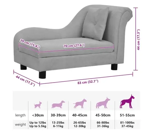 Suņu Dīvāns Ar Spilvenu, Pelēks, 83X44X44 Cm, Plīšs Vidaxl