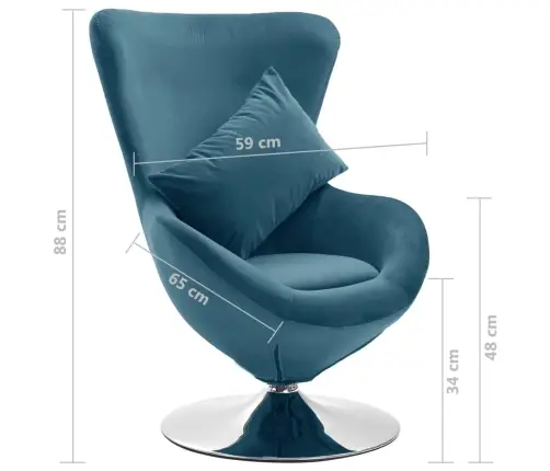 Pöörlev Munakujuline Tool Padjaga, Sinine, Samet