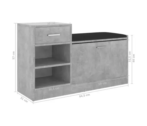 Jalatsipink, Betoonhall, 94,5 X 31 X 57 cm Tehispuit