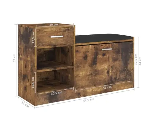 Batų Suoliukas, Dūminio Ąžuolo, 94,5X31X57cm Apdirbta Mediena