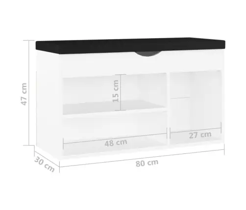 Apavu Plaukts Ar Matraci, Balts, 80X30X47 Cm, Inženierijas Koks Vidaxl