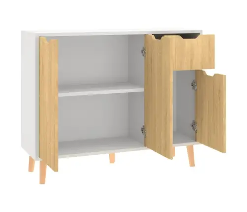 Kumode, Balta, Ozola Krāsa, 90X30X72 Cm, Inženierijas Koks Vidaxl