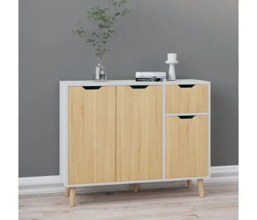 Kumode, Balta, Ozola Krāsa, 90X30X72 Cm, Inženierijas Koks Vidaxl